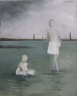 Mother and brother by the sea